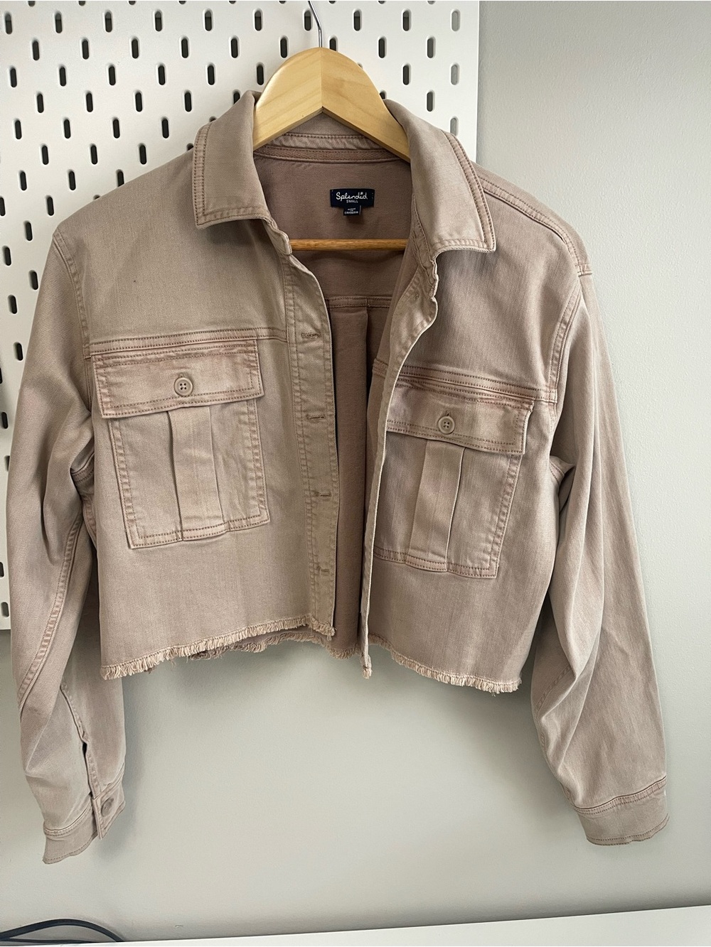 Splendid Women's Cropped Utility Jacket in Taupe Raw Hem Minimalist
